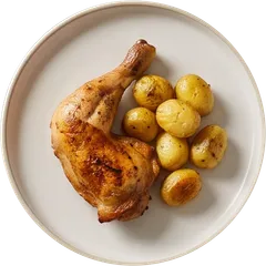Salon de jeux de Trois-Rivières, set as a plate of roast chicken leg with small potatoes